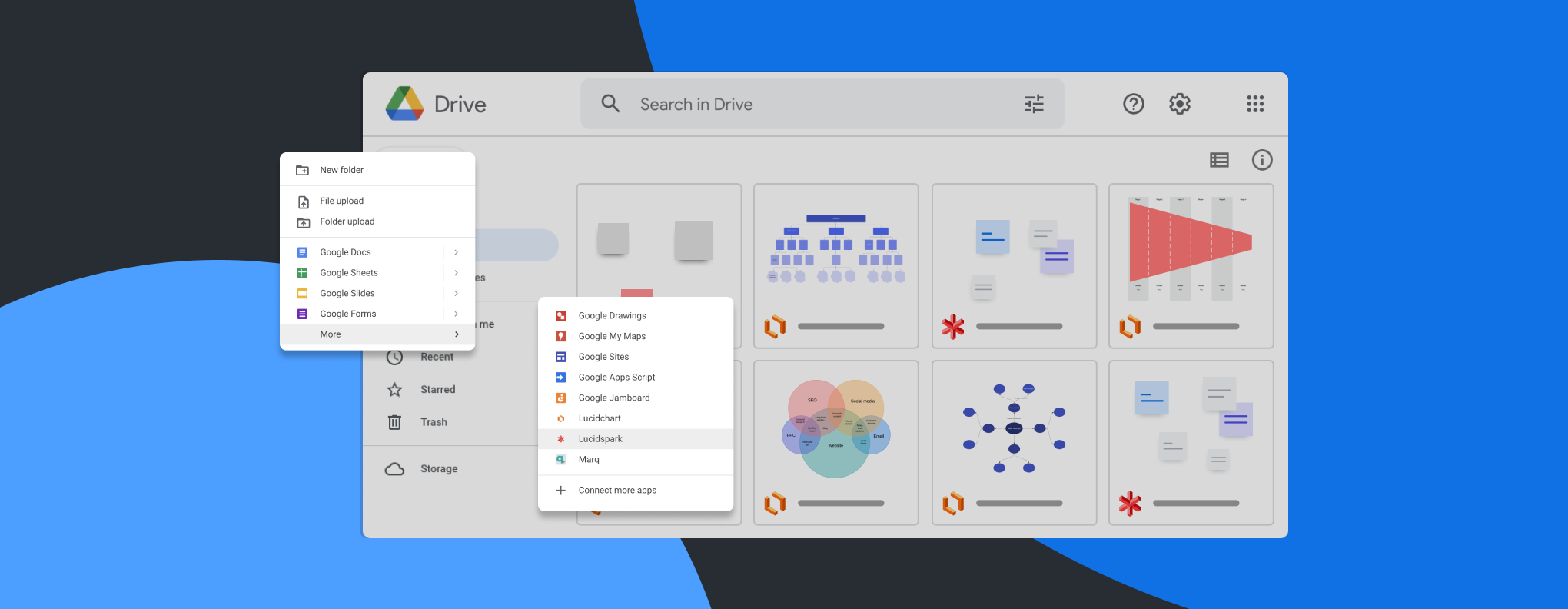 Google Drive - Lucid integration - Create, edit, and store your Lucid documents within Google Drive so your visuals are always at your fingertips