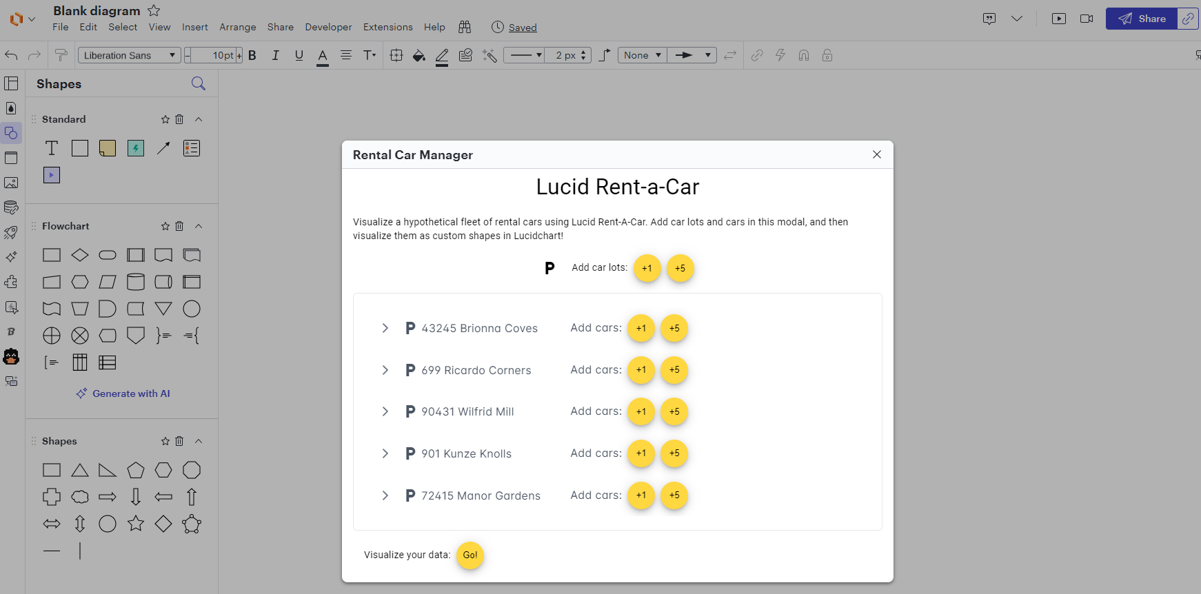 Rental Car Manager - Lucid integration - Generate and visualize data with our demo extension