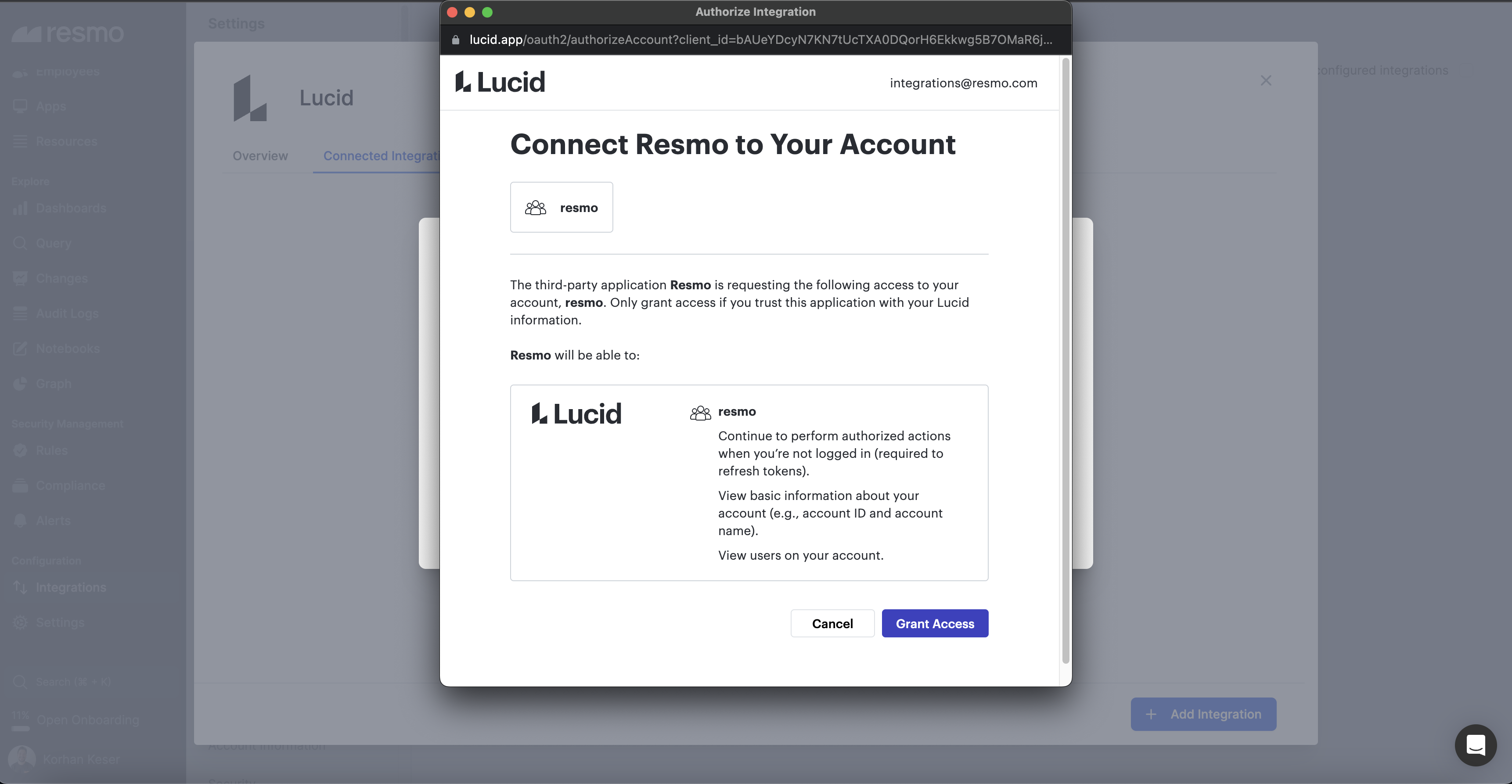 Resmo - Lucid integration - Monitor your Lucid environment’s security with automated checks, change history, asset inventory, and alerting