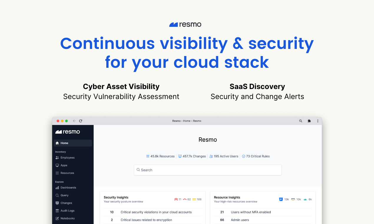 Resmo - Lucid integration - Monitor your Lucid environment’s security with automated checks, change history, asset inventory, and alerting